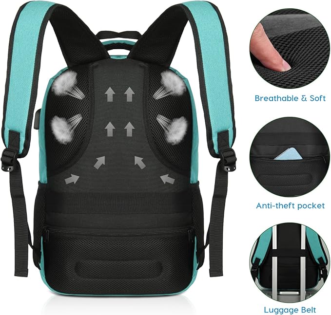 YAMTION School Backpack for Teen Girls and Boys,Laptop Bookbag for College with USB Charging Port,Green