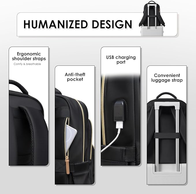 Laptop Backpack for Women,Travel Backpack with Laptop Compartment,Casual Daypack College Bookbag Computer Backpack for Work with Small Organizer Bag,Black