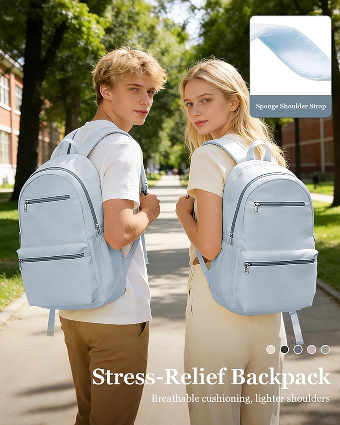 Lightweight School Backpack for Women Men, Multi Pocket Backpack for College Students, Waterproof Middle School Bags, Simple Bookbag for Teens Girls Boys, Blue