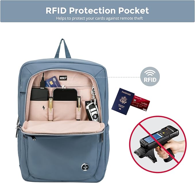 Swissdigital Design Women's Backpack for Work/Travel/Leisure with USB Charging Port, Water Bottle Holder, Separate Sunglass Pocket - Fits 15.6 inch Laptop,Blue | SD1006F-13
