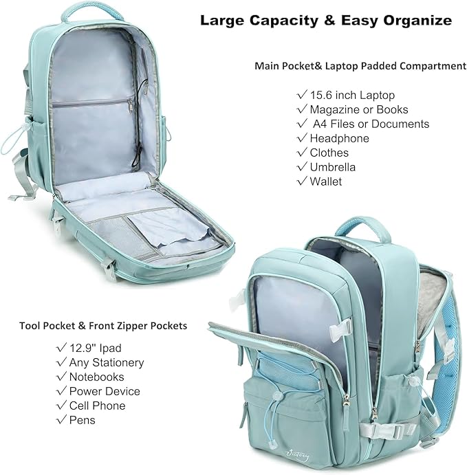 Travel Backpack for Women Men 17 Inch Laptop Backpacks with USB Port Carry on Bag Airline Approved Large College School Bookbags Waterproof Work Business Sport Rucksack Casual Daypack (Green)