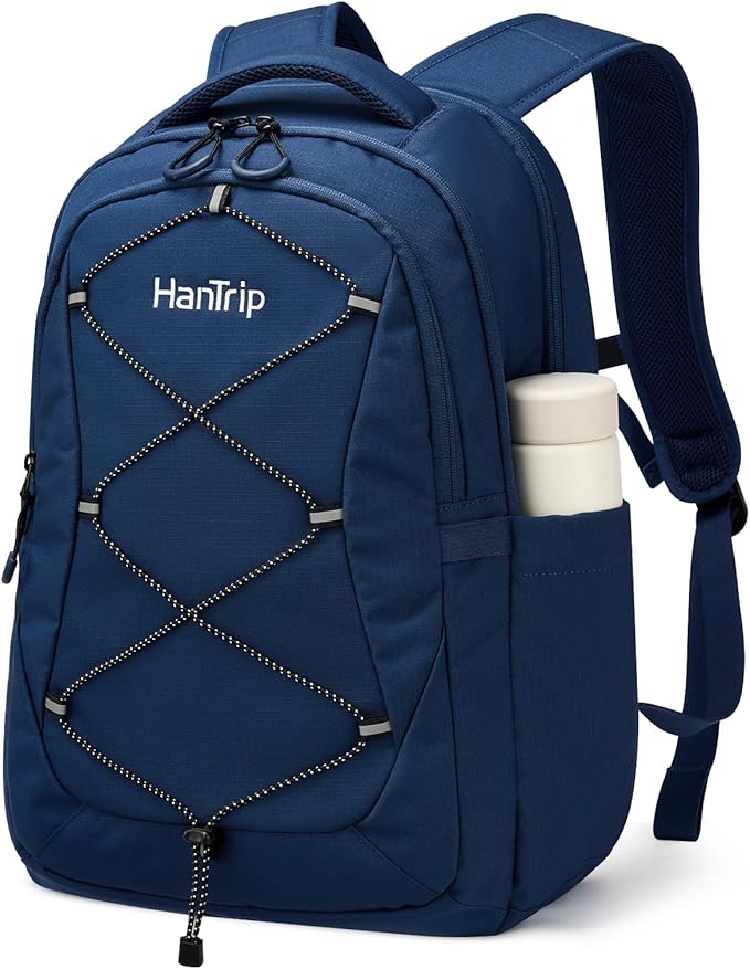 Travel Laptop Backpacks for Women Men, Large Work Backpack for Commuter College School Book Bags, Reflective Water Resistant Backpack with Luggage Strap Bottle Pocket Chest Strap, Navy Blue
