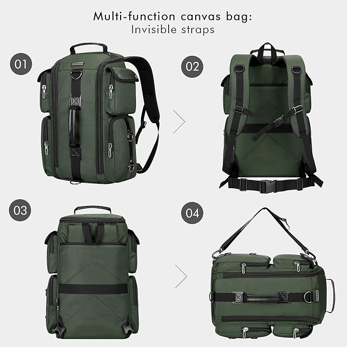 WITZMAN Travel Backpack for Men Carry On Backpack Duffel Bag Large Capacity Laptop Backpack 17 Inch (6695 Army Green)