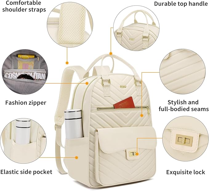 Cute Aesthetic Backpack for School Middle High,Teen Girls Schoolbag College Student,Laptop Backpack Women for Travel Work,Mochilas Escolares,Beige