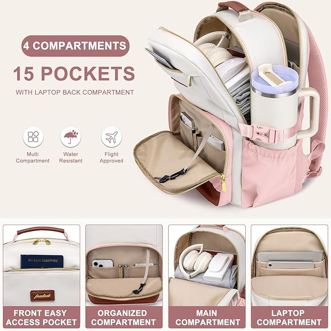 Laptop Backpack for Women Bookbag: 15.6 inch Work Backpacks with Pouch Pocket for Large Capacity Cup & USB Charger College Book Bag Travel Business Nurse Teacher Bookbags Anti-theft Back Pack