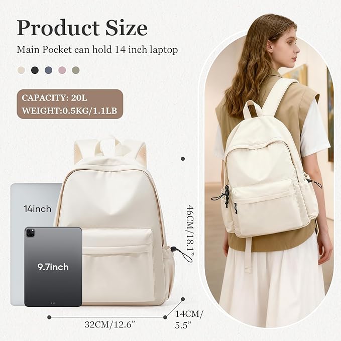 White Bookbags For Teen Girls Boys Waterproof College Backpack Middle School bags Lightweight Travel Rucksack Casual Daypack Laptop Backpacks For Men Women