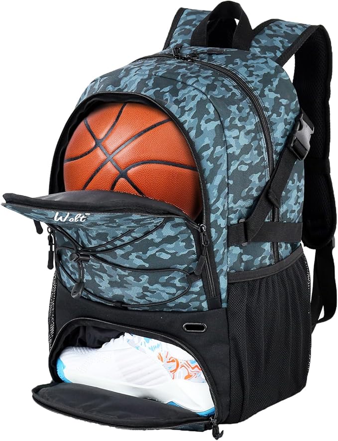 WOLT Basketball Backpack Large Sports Bag with Separate Ball Holder & Shoes Compartment, Best for Basketball, Soccer,Gym