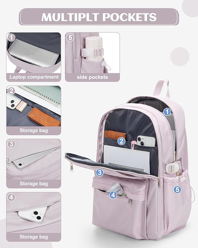 School Backpack for Teen Girls Lightweight College Backpack Women Travel Backpacks Waterproof High School Bookbag for Men Classic Casual Daypacks(Purple)