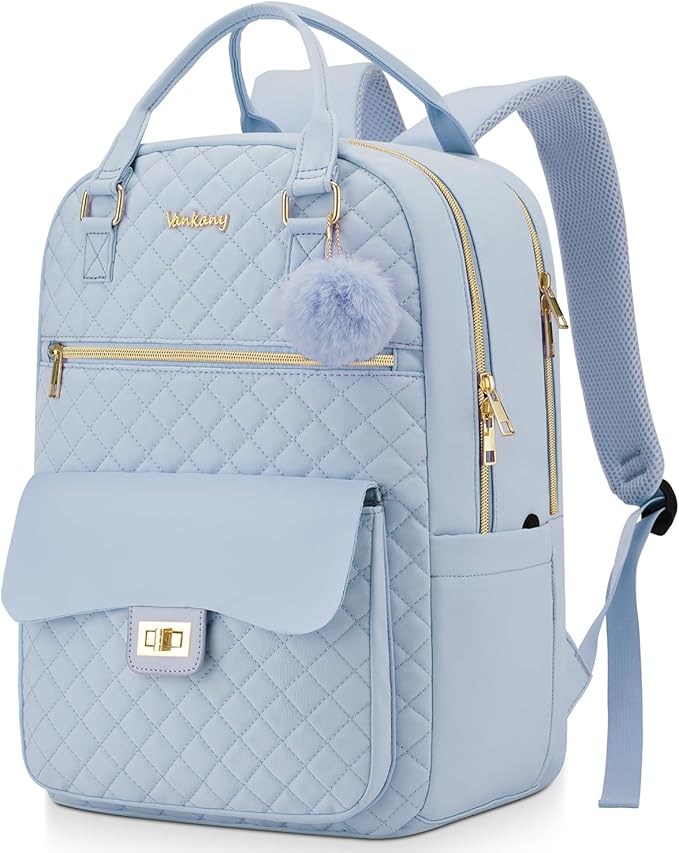 Teen Girls Backpack, Aesthetic School Book Bag with Charging Hole for Kids Elementary Middle High School College Women, Blue