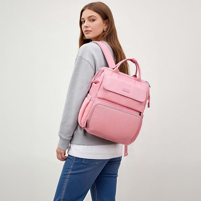 Laptop Backpack for Women & Men. 15.6 Inch Computer Backpack for Work Business, Waterproof Teacher Nurse Bag with Large Capacity, Lightweight College Bookbag Bags, Casual Daypack for Travel Pink