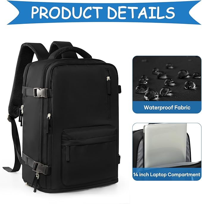WONHOX Large Travel Backpack Carry on Flight Approved Laptop Work Business Backpack for Women Men Mochila de Viaje
