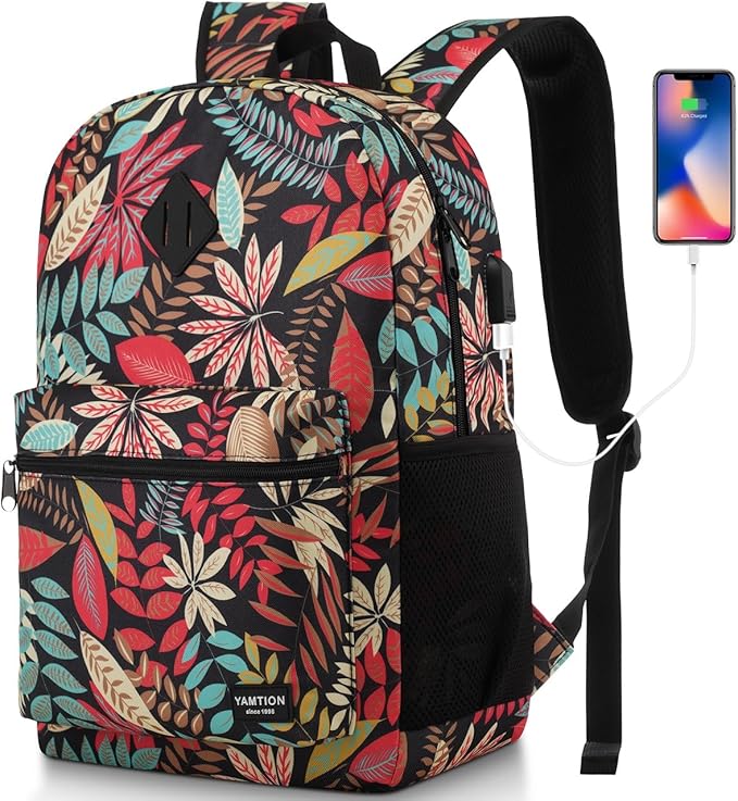YAMTION Laptop Backpack Women,School Backpack Printing with USB Port for College Work Business Travel