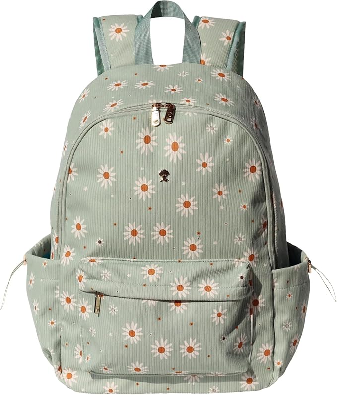 ESVAN Corduroy Backpack Lightweight Fashion 17 inch Laptop Bag for Women Casual College (Corduroy matcha daisy)