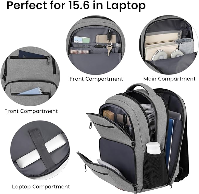 BIKROD Backpack for Men and Women, School Backpacks Water Resistant Back Pack with USB Charging Port, TSA Travel Backpack, Business Anti Theft Sturdy Computer Bag Gifts Fits 17.3 Inch Laptop, Grey