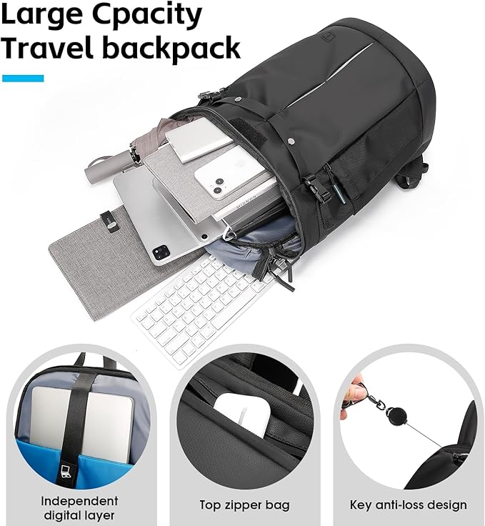 Travel Backpack for Men,Water Ressistant 17.3 Inches Laptop Backpack Lightweight Sports Casual Backpack for Travel/Commuter/Outdoor,Black