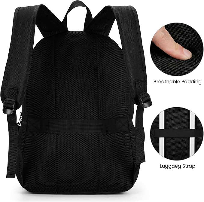 BIKROD Black Backpack for Men and Women, Backpack for School Teens Boys and Girls, Lightweight Casual High School Bookbag, Daily-use Travel Laptop Backpack Fits 17.3 Inch Notebook