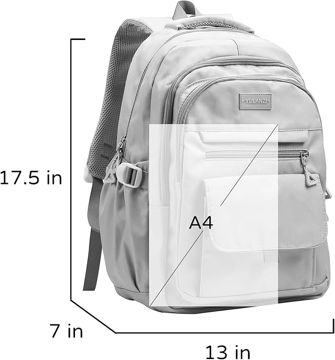 Phaoullzon Girls School Backpack for Boys, College Aesthetic Laptop Bookbag for Travel,Grey