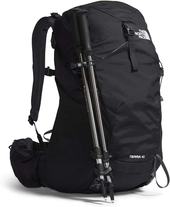 The North Face Terra 40 Backpack - Unisex Hiking Pack, Padded Hipbelt, Pole & Ice Axe Attachments, Hydration Sleeve, TNF Black/Asphalt Grey-NPF, Small/Medium