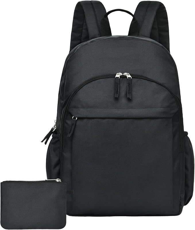 Classical Basic Black Backpack for School, Water Resistant Bookbag for Boys Girls, Travel Laptop Backpacks, Work Back pack for Men, Book Bags for College Students (Black)