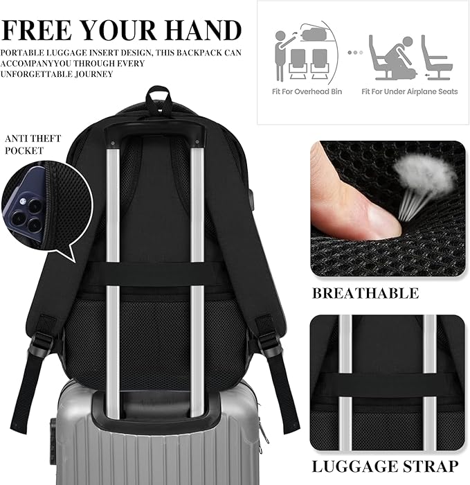 Backpack for Women Men, School Backpack for Boys Girls Teens, 17.3 Inch Laptop Backpack with Reinforced Straps, College Middle High School Bookbag, Water Resistent Business Mochila para hombre, Black