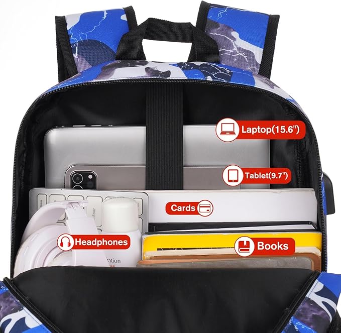 YAMTION School Backpack Stone Textured,Classic Bookbag Men and Teen Boy Schoolbag with USB Charging Port for High School College Office Work Travel