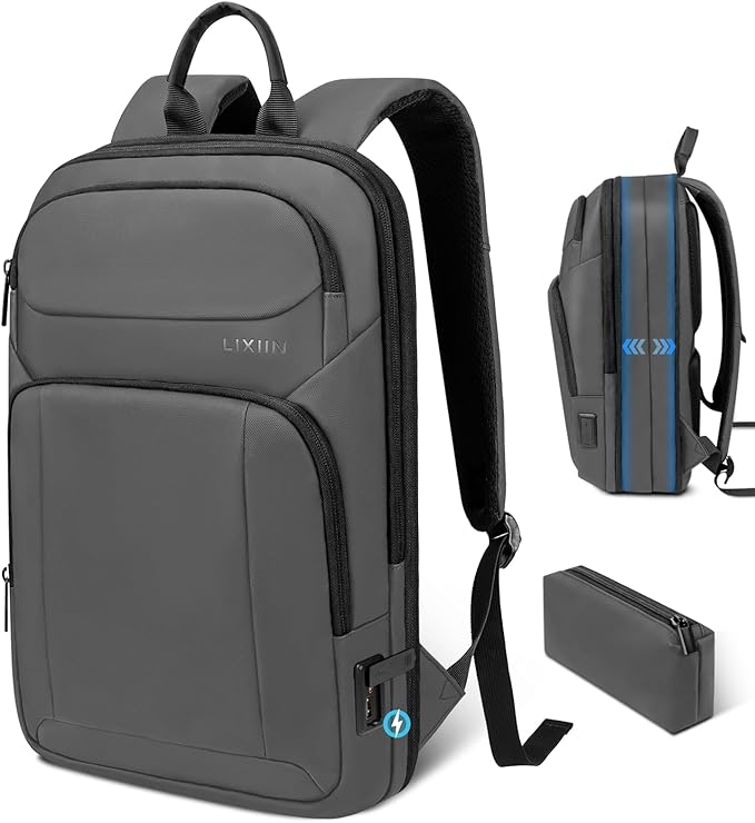 Backpack for Men Slim & Expandable Travel Laptop Backpack with USB Charging Port Water Resistant Anti-Theft Business Backpack Fits 15.6In Laptop for Commute Work College with Small Bag(Simple Gray)