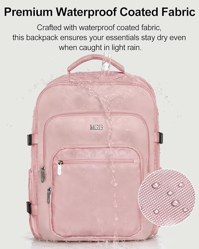 Travel Backpack for Women & Men, Large Carry On Personal Item Bag Airline Approved, Waterproof Traveling Overnight Bags, Gifts Laptop Backpack for Travelers College-Students Commuters (Pink)