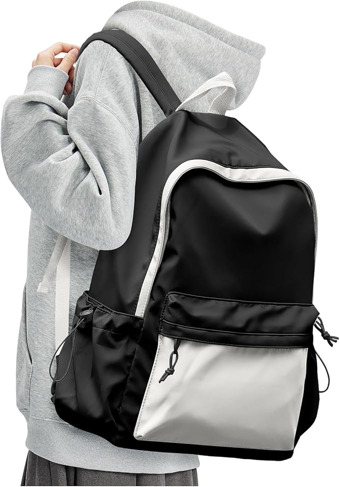 BJLFS Black White Backpack for School, High School Bookbag Back Pack for Teens Girls Boys, Lightweight College Backpack Book Bag for Women Men, Simple Casual Daypack Backpack Mochilas Escolares para