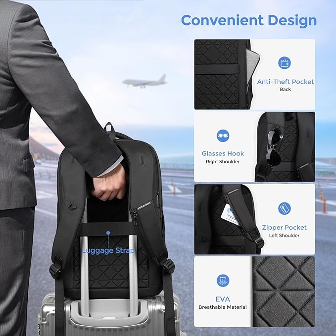 17.3 Inch Laptop Backpack for Travel Work Office College, 30L Water Resistant Casual Daypack, Lightweight Computer Backpack for Men Women, Business Laptop Bag with USB Charging Port - Black