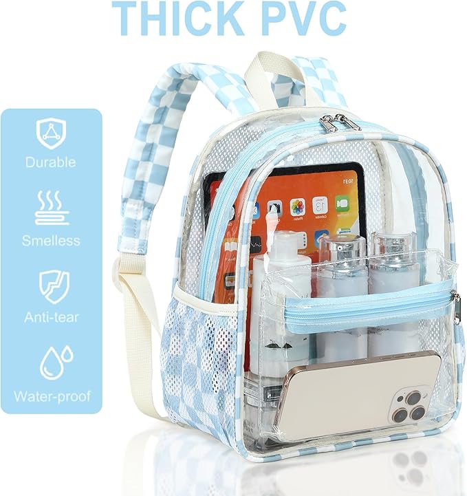 BTOOP Clear Mini Backpack for Stadium Events 12x12x6 Small Transparent Backpacks Plastic See Through Clear Bag for Concerts Work Festival Security Travel