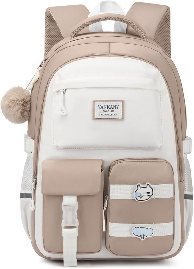 School Backpack for Girls, Cute Teens Backpack for Middle High School Student, Laptop Backpack College Women Bookbag for Teacher Travel, Khaki Beige