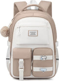 School Backpack for Girls, Cute Teens Backpack for Middle High School Student, Laptop Backpack College Women Bookbag for Teacher Travel, Khaki Beige