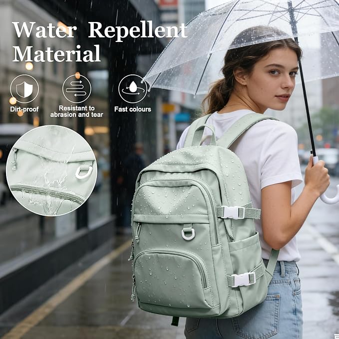 Lightweight College Backpack for Women Men Cute School Bag for Teens Girls Boys High School Backpack for Students Waterproof Casual Daypack Backpack（Green）