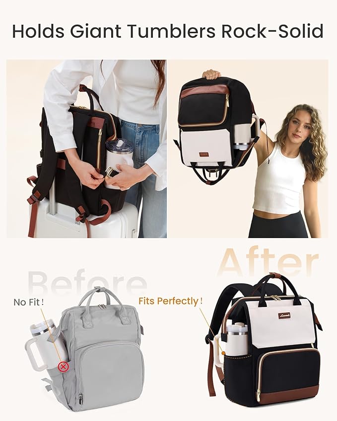 LOVEVOOK Laptop Backpack for Women with Giant Tumbler Holder Pocket, 15.6 inch Travel Work Backpack Purse for Nurse Teacher, Waterproof School Bag College Bookbag Cute Casual Daypack for Girls
