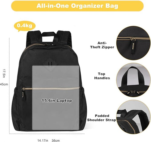 Black Backpack for School Teens Boys Girls, Lightweight Casual Backpacks for Men and Women, Classic Basic Water Resistant Casual Daypack, 15.6 Inch Laptop Bookbag for College High School Work Travel