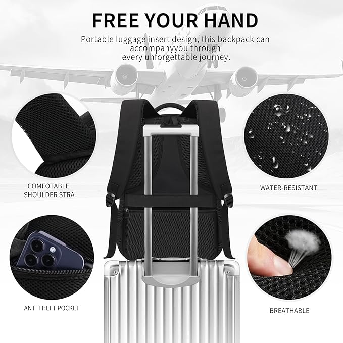 Black Backpack for Men, School Backpack for Boys Teens,15.6 inch Laptop Back Pack with Reinforced Straps, Backpacks for School Business Work College Travel, College Book Bag, Bookbag