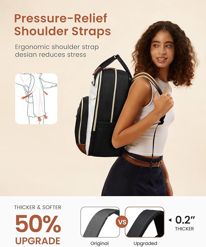 LOVEVOOK Backpack Purse for Women, Fits 17 Inch Laptop, Fashion Travel Work Anti-theft Bag, Business Computer Waterproof University Backpacks, Beige-Black-Brown