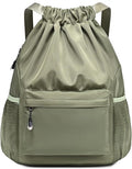 Green Drawstring Backpack for Women, Waterproof Drawstring Gym Bag for Men, Small Cinch Sack for Basketball, Pull String Sport Bag for Soccer.