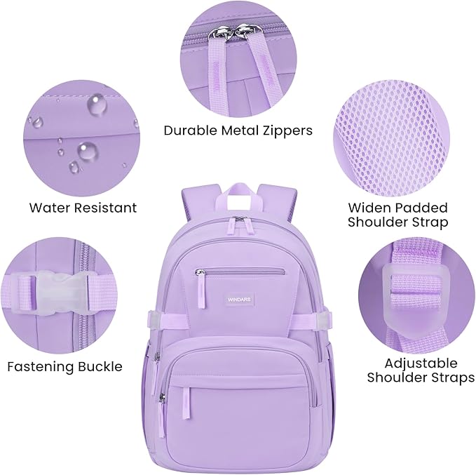 Backpack for School Girls, Cute High School Backpacks for Teens Women Student Large Bookbag 15.6 Inch Laptop Bag with USB Charger Port for College Work Travel Trip (Purple)