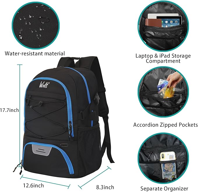 WOLT Basketball Backpack Large Sports Bag with Separate Ball Holder & Shoes Compartment, Best for Basketball, Soccer,Gym