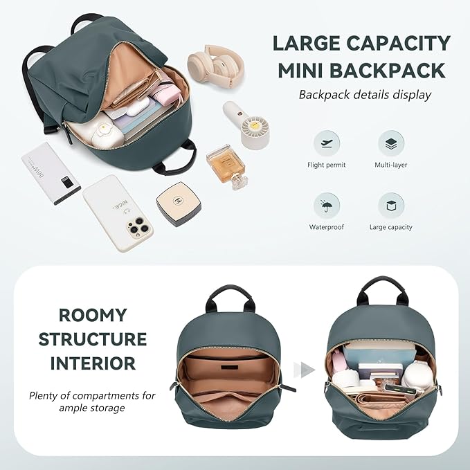 Small Backpack for Women, Cute Backpack Casual Work Daypack Purse for College Travel, fit 9.7 Inch, Dark Green