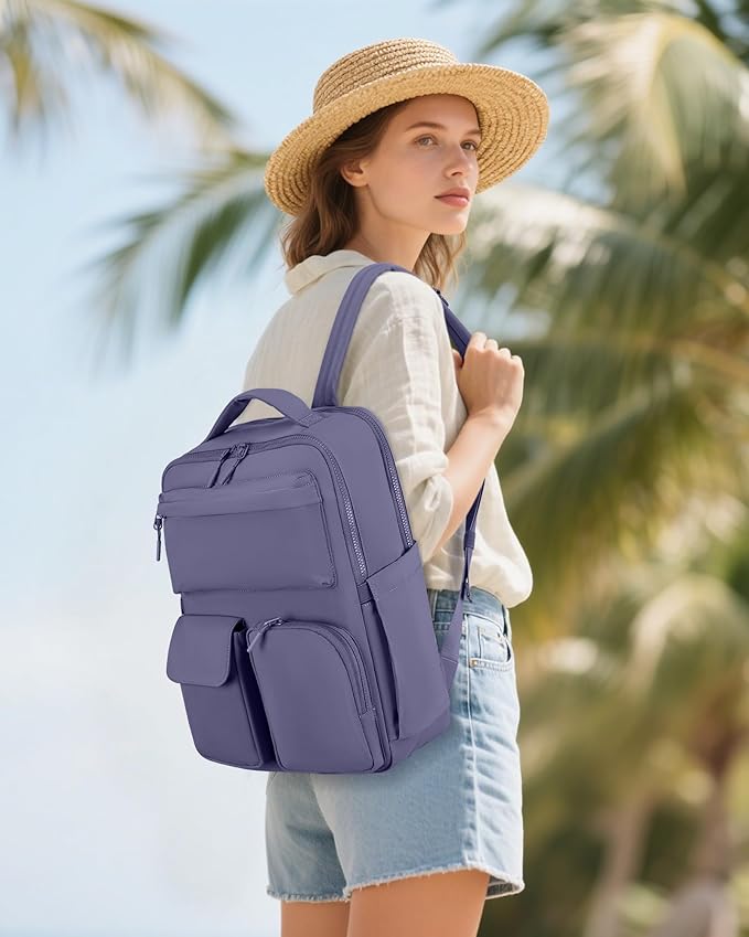 FODOKO Backpack for Work, Casual Backpack for Women Men Daypack Backpack for Travel College Bookbag Separate Compartment for 15.6 Inch Notebook Mistviolet