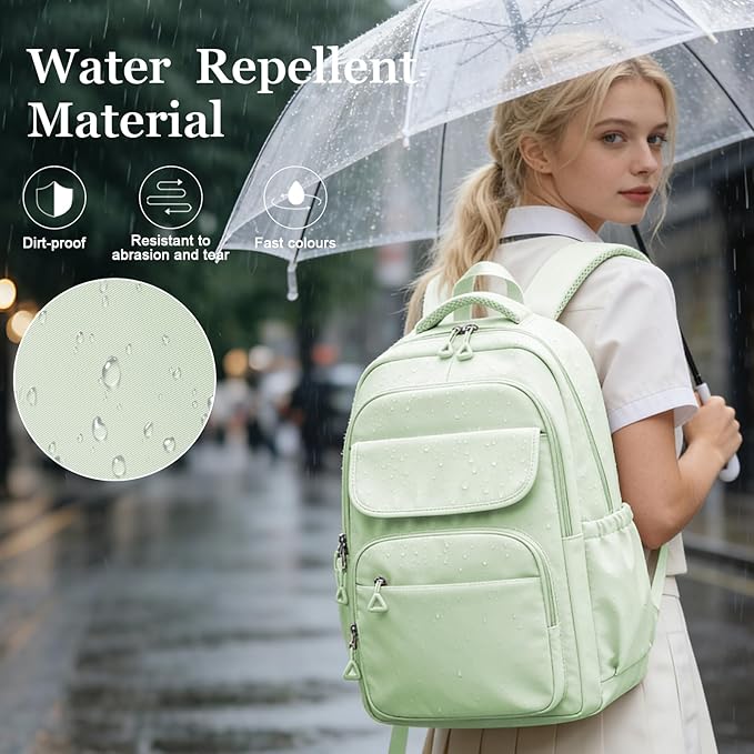 Cute School Backpack for Teens Girls Boys Waterproof School Bag Basic Backpack for College Students Multi Pocket Backpack Lightweight Casual Daypack Backpacks for Women Men（MintGreen）