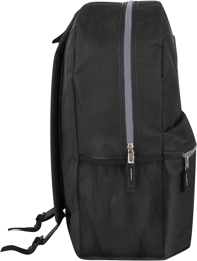 Trail maker Large School Backpacks with Mesh Side Pockets – Classic 19 Inch Solid Color Backpacks for Kids, Men, Women, Travel (Black & Yellow)