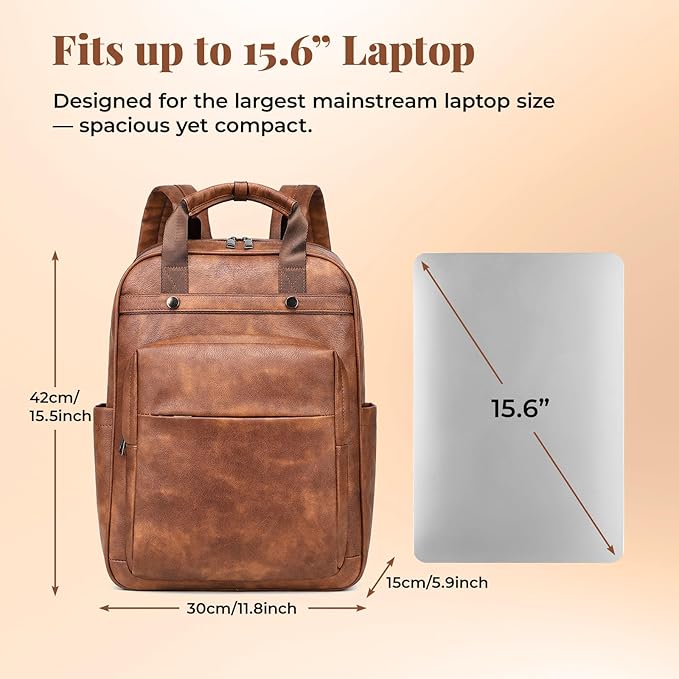 PU Leather Laptop Backpack Women for Travel | 17 Inch Laptop Bag for Women - Large Capacity Teacher Nurse Computer Bag for Work College School (Brown)