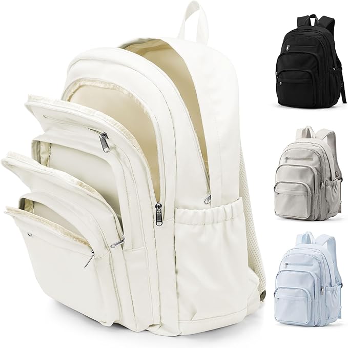 weradar School Backpack For Women Men, Lightweight Casual Daypack College Backpacks, Aesthetic Students Bookbag, Backpack With Lots Of Pockets,Cute High School Bag For Boys Girls(Beige)
