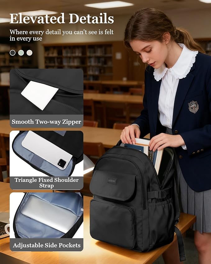 Simple Aesthetic Black Backpacks For School,Lightweight Casual College Backpack Women,Travel Laptop Daypack Men,Waterproof Middle School Book bag For Teens Boys Girls