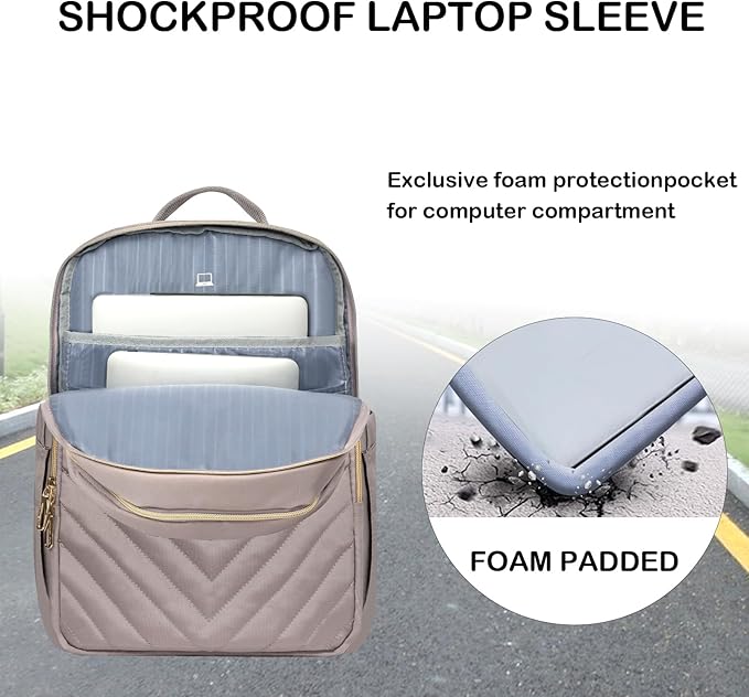 VANKEAN Laptop Backpack for Women with USB Port,15.6 Inch Laptop Computer Bag Travel Backpack Purse,Waterproof Work Business Backpack College Teacher Bags, Light Dusty Pink