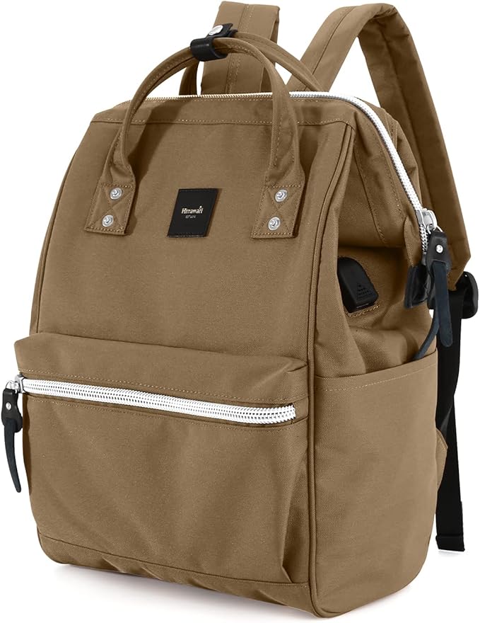 himawari Laptop Backpack for Women & Men 16 Inch - Water Resistant Anti-Theft Travel Backpack with USB Charging Port, Large Business Computer Bag for College (1881-mocha)