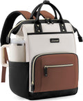 LOVEVOOK Laptop Backpack for Women with Giant Tumbler Holder,17 inch Professional Nurse Teacher Backpack Computer Laptop Bag,Cute Waterproof Travel Backpack Purse Work College Bag, Beige-Black-Brown